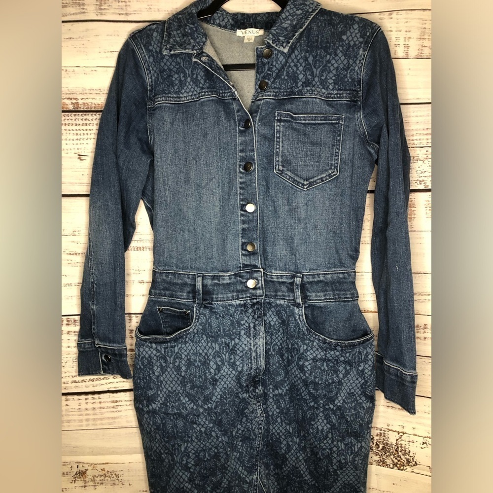 Lace Print Denim Mini Dress - Picture 9 of 16
